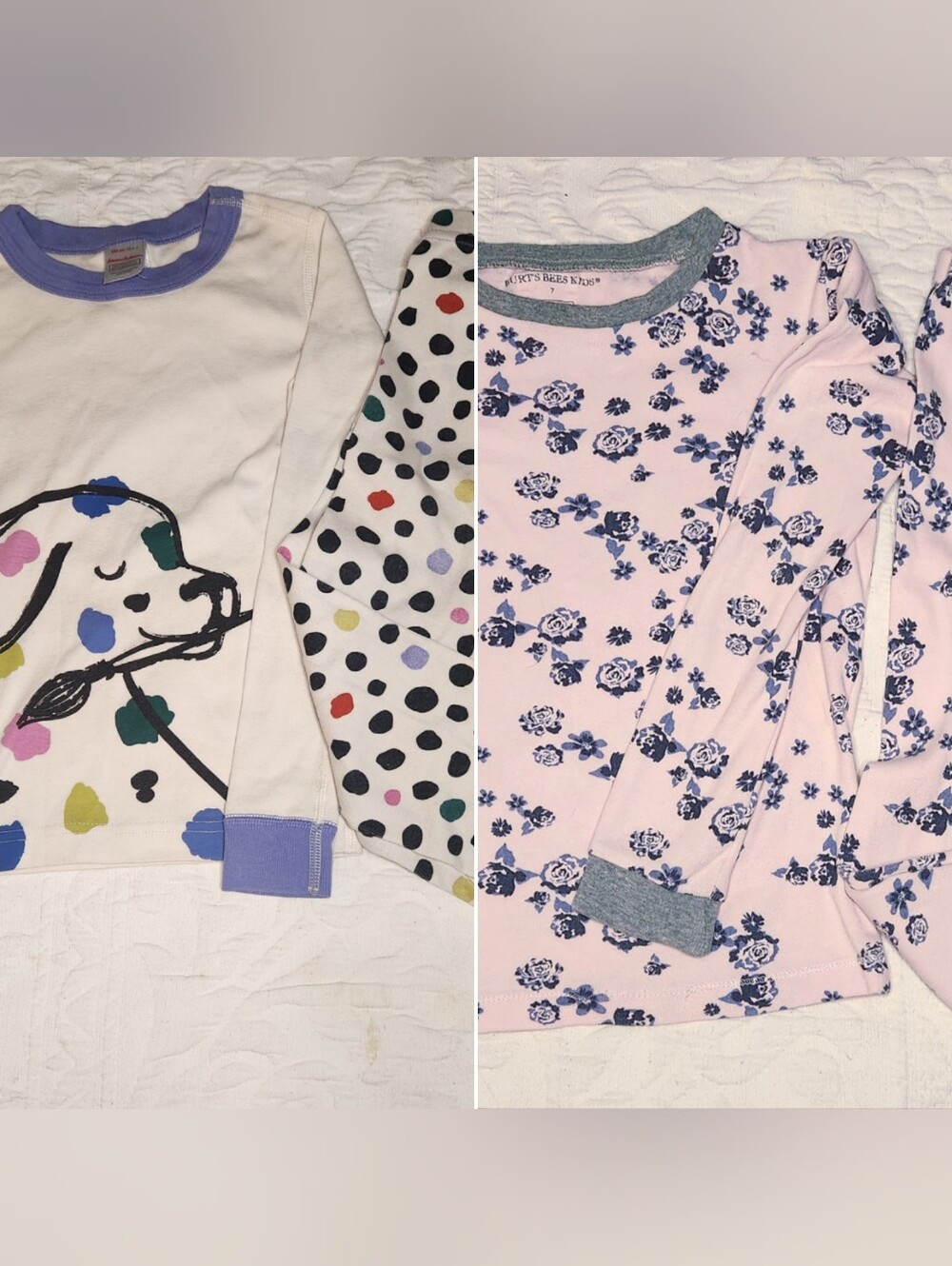 Kids Floral and Dog Print Pajama Sets bundle of 2 sets - Pink & Cream size 7